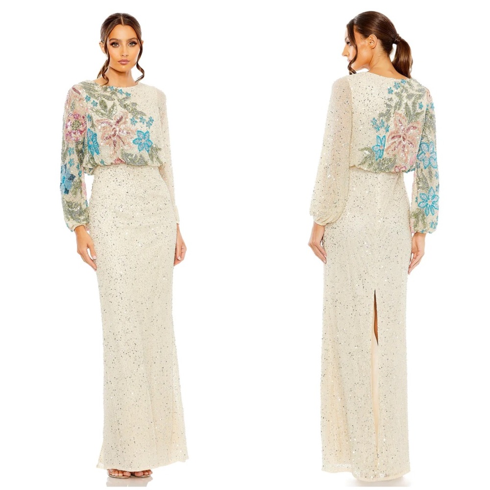 MAC DUGGAL 5615 DRESS size 16 beige  embellished floral gown - Picture 3 of 17
